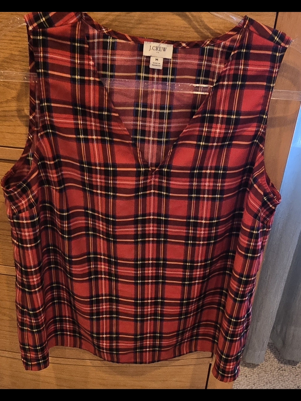 J. Crew Tartan Plaid Sleeveless V-Neck Blouse, M